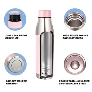 ZLINS Stainless Steel Vacuum Insulated 22oz Water Bottle Leak-Proof - Reusable Double Walled Metal Thermos - Sports Flask Great for Travel, Hiking, Camping(Pink)