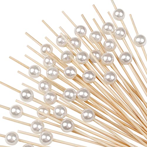 100 Pcs Cocktail Picks for Appetizers - Long Decorative Toothpicks for Party, Fancy Bamboo Skewers Sticks for Food Drink - white