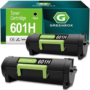 greenbox remanufactured 60f1h00 601h high yield toner cartridge replacement for lexmark mx310 mx310dn mx410 mx410de mx510 mx510de mx511 mx511de mx610 mx610de mx611 printer (10,000 pages, 2 pack black)