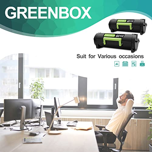 GREENBOX Remanufactured 60F1H00 601H High Yield Toner Cartridge Replacement for Lexmark MX310 MX310dn MX410 MX410de MX510 MX510de MX511 MX511de MX610 MX610de MX611 Printer (10,000 Pages, 2 Pack Black)