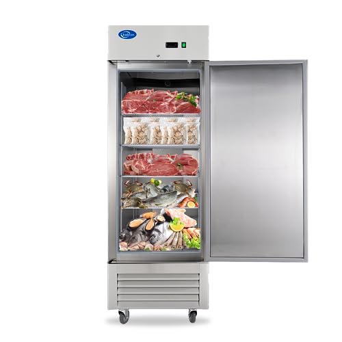 kalifon 27"W Commercial Freezer 1 Solid Door, 23 Cu.ft Reach-in Stainless Steel Freezer, Upright Fan Cooling for Restaurant, Bar, Home, Shop (Equip 4 Shelves) - kalifon Warehouse Shipments