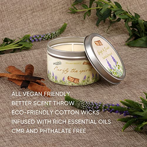Candles for Home Scented, Sage & Jade Sandalwood Scented Candles to Purify the Spirit, Aromatherapy Candles Stress Relief, All Natural Non-toxic Soy Candles with Essential Oils, Soy Wax Tin Candle 6oz