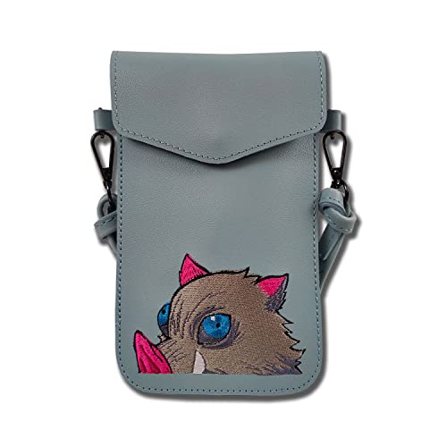 LLJIUJIU Demon Slayer Hashibira Inosuke Cell Phone Purse Small Crossbody Bag Mini Cell Phone Pouch Shoulder Bag Grey