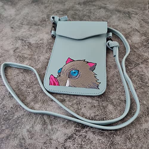 LLJIUJIU Demon Slayer Hashibira Inosuke Cell Phone Purse Small Crossbody Bag Mini Cell Phone Pouch Shoulder Bag Grey