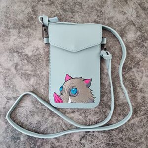 LLJIUJIU Demon Slayer Hashibira Inosuke Cell Phone Purse Small Crossbody Bag Mini Cell Phone Pouch Shoulder Bag Grey