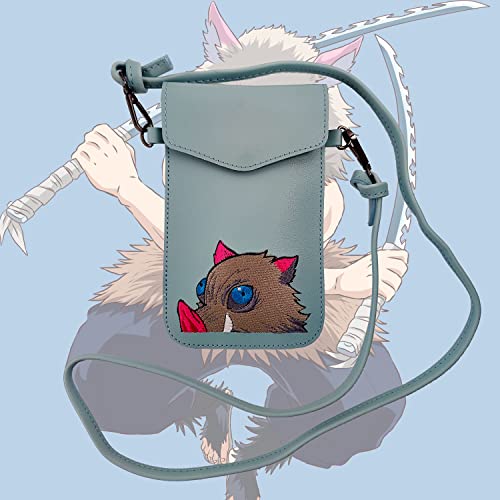 LLJIUJIU Demon Slayer Hashibira Inosuke Cell Phone Purse Small Crossbody Bag Mini Cell Phone Pouch Shoulder Bag Grey