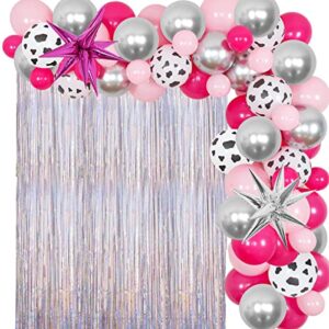 jollyboom space cowgirl party decorations, western disco party decorations for women hot pink balloon garland arch kit, laser silver fringe curtains star foil balloons for girl bachelorette party