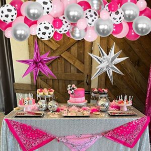 Jollyboom Space Cowgirl Party decorations, Western Disco Party Decorations for Women Hot Pink Balloon Garland Arch Kit, Laser Silver Fringe Curtains Star Foil Balloons for Girl Bachelorette Party