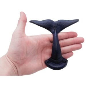 Navy Blue Whale Tail Cast Iron Wall Hooks, Wall Mounted for Hanging Coats, Purses, Towels, Hats, Beach Themed Wall Décor, Set of 3, 4.75 Inches High