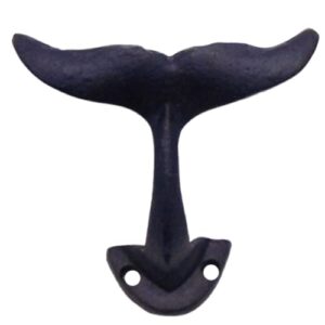 Navy Blue Whale Tail Cast Iron Wall Hooks, Wall Mounted for Hanging Coats, Purses, Towels, Hats, Beach Themed Wall Décor, Set of 3, 4.75 Inches High