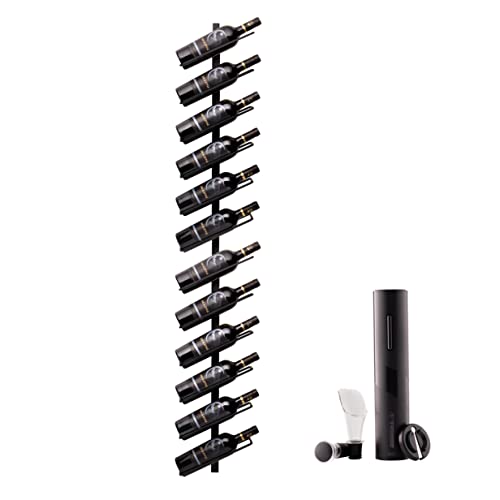 EDE & Style Metal Wall Mounted Wine Rack for 12 Bottles - Vertical Wine Rack Wall Mounted 4 ft, Wine Bottle Rack, Modern Wine Storage Rack, Electric Wine Bottle Opener 4 in 1 Gift Set.