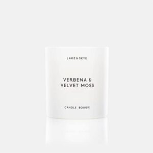lake & skye verbena & velvet moss candle, (8 oz) 50 hours of burn time, 100% soy wax, vegan - floral green scent with spicy twist