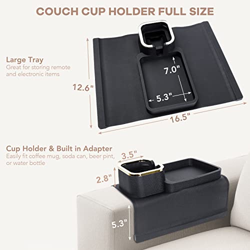 Silicone Couch Cup Holder, Homipooty Anti-Spill Anti-Slip Sofa Armrest Tray, Dirt-Resistant Silicone Couch Arm Tray for Remote, Snacks, Cellphone and Drink, Gift for Family, Friend