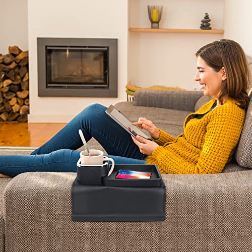 Silicone Couch Cup Holder, Homipooty Anti-Spill Anti-Slip Sofa Armrest Tray, Dirt-Resistant Silicone Couch Arm Tray for Remote, Snacks, Cellphone and Drink, Gift for Family, Friend