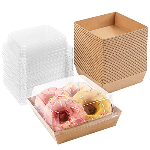 Ocmoiy Charcuterie Boxes with Clear Lids, 50 Pack 5" Square Kraft Bakery Boxes, Cookie Boxes, Small Treat Boxes for Cake Slice, Pastry, Sandwich, Dessert To Go Containers