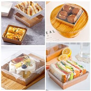 Ocmoiy Charcuterie Boxes with Clear Lids, 50 Pack 5" Square Kraft Bakery Boxes, Cookie Boxes, Small Treat Boxes for Cake Slice, Pastry, Sandwich, Dessert To Go Containers