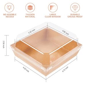 Ocmoiy Charcuterie Boxes with Clear Lids, 50 Pack 5" Square Kraft Bakery Boxes, Cookie Boxes, Small Treat Boxes for Cake Slice, Pastry, Sandwich, Dessert To Go Containers