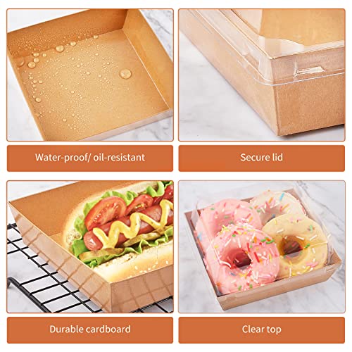 Ocmoiy Charcuterie Boxes with Clear Lids, 50 Pack 5" Square Kraft Bakery Boxes, Cookie Boxes, Small Treat Boxes for Cake Slice, Pastry, Sandwich, Dessert To Go Containers