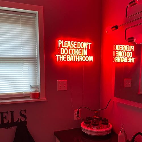 Please Dont Do Coke in The Bathroom Neon Sign for Bathroom Wall Décor, LED Neon Bar Signs for Home Bar, Man Cave Sign Wall Art for Home Décor, Party, 18x10”, Red