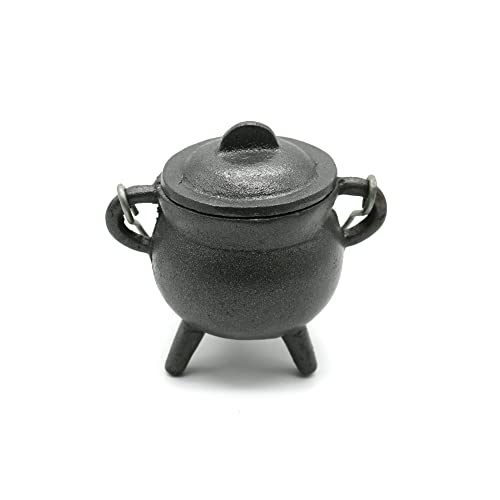 Reusable 4" Cast Iron Cauldron Candle with Lid and Hanging Handle for Spell Casting, Smudging, Ritual & Blessings Pot Belly Witchcraft Candle Aromatherapy Scented (Palo Santo)