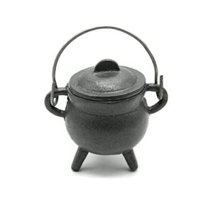 Reusable 4" Cast Iron Cauldron Candle with Lid and Hanging Handle for Spell Casting, Smudging, Ritual & Blessings Pot Belly Witchcraft Candle Aromatherapy Scented (Palo Santo)