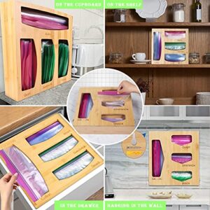 Bamboo Bag Organizer for Drawer, 1 Box of 4 Slots Ziplock Bags Storage Organizer for Gallon Quart Sandwich Snack Variety Size Bag, Nemesis of Chaos Drawer