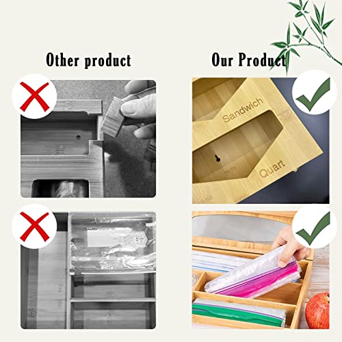 Bamboo Bag Organizer for Drawer, 1 Box of 4 Slots Ziplock Bags Storage Organizer for Gallon Quart Sandwich Snack Variety Size Bag, Nemesis of Chaos Drawer