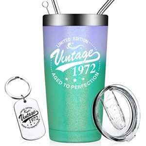 doearte 50th birthday gifts for women men - vintage 1972 tumbler cup - funny 50th birthday decorations for her, him, mom, dad - turning 50 year old birthday idea presents for women