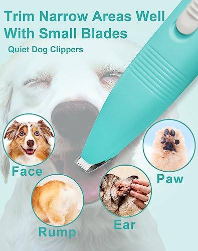 lexflext Dog Grooming Clippers, Dog Paw Trimmer with Detachable Ceramic Blade for Trimming Small Areas of Pet's Hair, Low Noise Paw Grooming Shaver for Cat's Eyes Face Ears Paws (Blue)