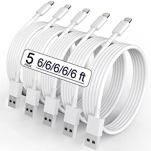 5 Pack(6FT)Original[Apple MFi Certified] iPhone Charger,Lightning Cable Fast Charging Cord iPhone Charging Cable Compatible iPhone 14 Pro Max13/12/11 Pro Max/Mini/XS MAX/XR/XS/X/8/7/Plus iPad AirPods