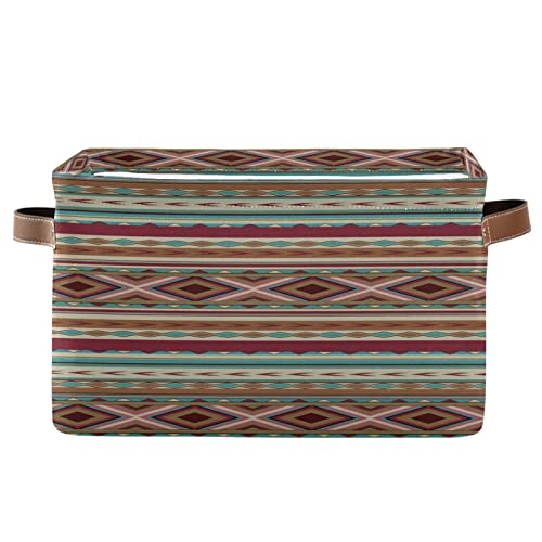 xigua Storage Basket Mexican Serape Blanket Stripes Colorful Storage Bin with Handle, Large Storage Cube Collapsible for Shelves Closet Bedroom Living Room 1PC