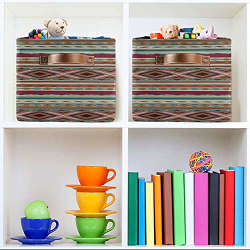 xigua Storage Basket Mexican Serape Blanket Stripes Colorful Storage Bin with Handle, Large Storage Cube Collapsible for Shelves Closet Bedroom Living Room 1PC