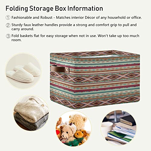 xigua Storage Basket Mexican Serape Blanket Stripes Colorful Storage Bin with Handle, Large Storage Cube Collapsible for Shelves Closet Bedroom Living Room 1PC