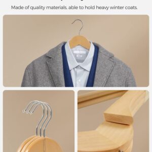 SONGMICS Velvet Wooden Hangers, Set of 20 Wooden Hangers with Velvet Surface, Non-Slip Coat Hangers with Shoulder Grooves, Pants Bar, 360° Swivel Hook, for Jackets Shirts, Natural UCRW012N02