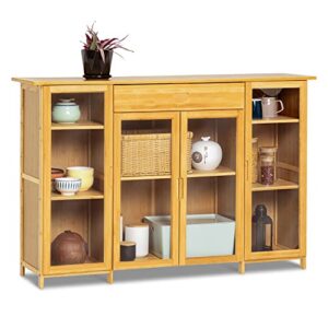 monibloom 4 tier bamboo sideboard kitchen cupboard buffet server console table storage cabinet with acrylic doors a drawer for dining room hallway, natural