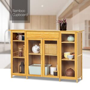 MoNiBloom 4 Tier Bamboo Sideboard Kitchen Cupboard Buffet Server Console Table Storage Cabinet with Acrylic Doors a Drawer for Dining Room Hallway, Natural