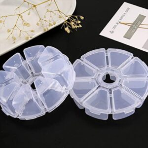 WOPODI 4 Pieces Round 8 Compartments Divider Storage Box, Clear Plastic Organizer Container Separate Cover Compartment Boxes for Jewelry Beads Earring Fishing Hook Box Pill Case Sticker Storage