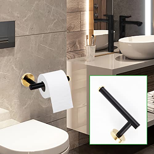 7PCS Bathroom Hardware Set 304 Stainless Steel Bathroom Hardware Set, 16IN Hand Towel Bar Towel Rack Set Wall Mounted, Black Gold Bath Hardware Set 4 Robe Towel Hooks+Toilet Paper Holder+Towel Ring