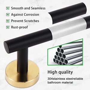 7PCS Bathroom Hardware Set 304 Stainless Steel Bathroom Hardware Set, 16IN Hand Towel Bar Towel Rack Set Wall Mounted, Black Gold Bath Hardware Set 4 Robe Towel Hooks+Toilet Paper Holder+Towel Ring