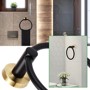 7PCS Bathroom Hardware Set 304 Stainless Steel Bathroom Hardware Set, 16IN Hand Towel Bar Towel Rack Set Wall Mounted, Black Gold Bath Hardware Set 4 Robe Towel Hooks+Toilet Paper Holder+Towel Ring