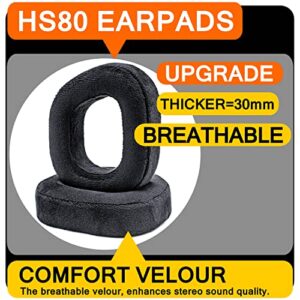 Sixsop HS80 Earpads - Earpads Compatible with HS80 RGB Wireless Headset Replacement Ear Pads/Ear Cushion/Ear Cups (Black Velour)