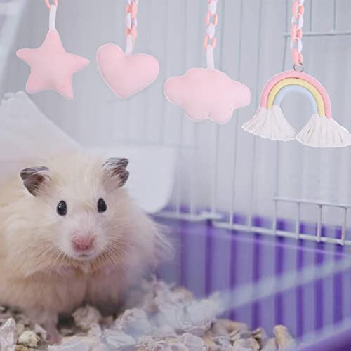 ROZKITCH 4PCs Guinea Pig Hamster Hanging Toy, Pink Small Animal Case Accessories Kits, Pet Cage Pendant, Photo Props for Pet Rat,Ferret, Guinea Pig, Squirrel, Rabbits, Mice and Gerbil Rainbow