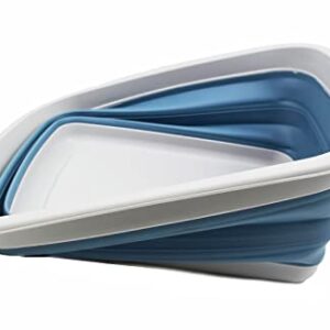 SAMMART 10L (2.6 Gallon) Collapsible Tub-Foldable Dish Tub-Portable Washing Basin-Space Saving Plastic Washtub (Grey/Steel Blue, 1)