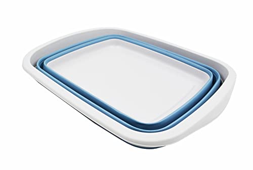 SAMMART 10L (2.6 Gallon) Collapsible Tub-Foldable Dish Tub-Portable Washing Basin-Space Saving Plastic Washtub (Grey/Steel Blue, 1)