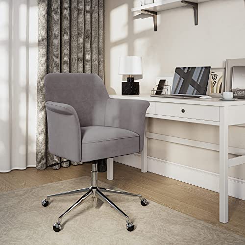 BELLEZE Modern Home Office Chair, 360 Degree Swivel Desk Chair Velvet Office Chair with Metal Base, Rolling Chair Adjustable Chair with Arms and Wheels for Bedroom, Study, Vanity - Peyton (Gray)