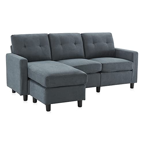BELLEZE 3 Piece Convertible Sectional Sofa, Upholstered Fabric L Shaped Couch with Modular Chaise Lounge for Dorm Rooms, Apartments, Small Spaces - Altera (Dark Gray)