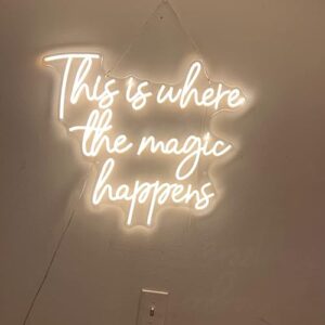 This Is Where The Magic Happens Neon Signs for Wall Décor, 24” Large LED Neon Light Signs for Wedding, Birthday, Engagement, Bachelorette Party, Bar, Bedroom Décor, LED Sign gifts for boys girls, 24x20” Warm White