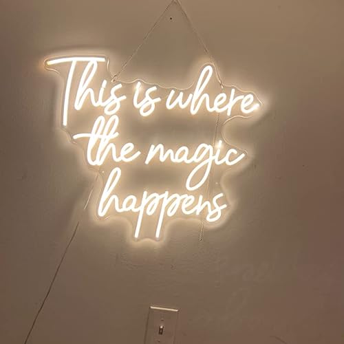 This Is Where The Magic Happens Neon Signs for Wall Décor, 24” Large LED Neon Light Signs for Wedding, Birthday, Engagement, Bachelorette Party, Bar, Bedroom Décor, LED Sign gifts for boys girls, 24x20” Warm White