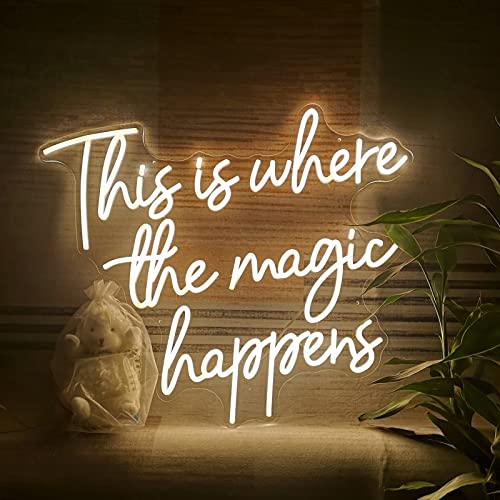 This Is Where The Magic Happens Neon Signs for Wall Décor, 24” Large LED Neon Light Signs for Wedding, Birthday, Engagement, Bachelorette Party, Bar, Bedroom Décor, LED Sign gifts for boys girls, 24x20” Warm White