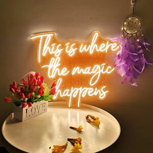 This Is Where The Magic Happens Neon Signs for Wall Décor, 24” Large LED Neon Light Signs for Wedding, Birthday, Engagement, Bachelorette Party, Bar, Bedroom Décor, LED Sign gifts for boys girls, 24x20” Warm White